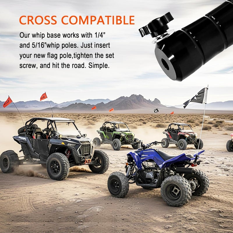 Rawsomes Quick Release Flag Pole Holder - Flag Mount Base for 1/4" & 5/16" Poles - Whip Flags Holder Compatible with UTV ATV Off Road 4 Wheeler Dune Buggy Side By Side SXS Can-Am Maverick Polaris Razor (Black) - Image 2